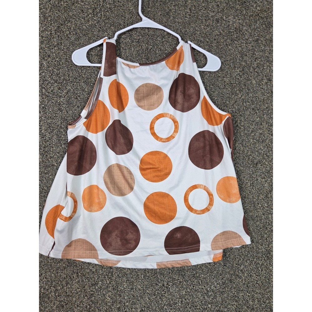 Emery Rose Tank Top Womens‎ 0XL White Brown Orange Polka Dot Print Sleeveless